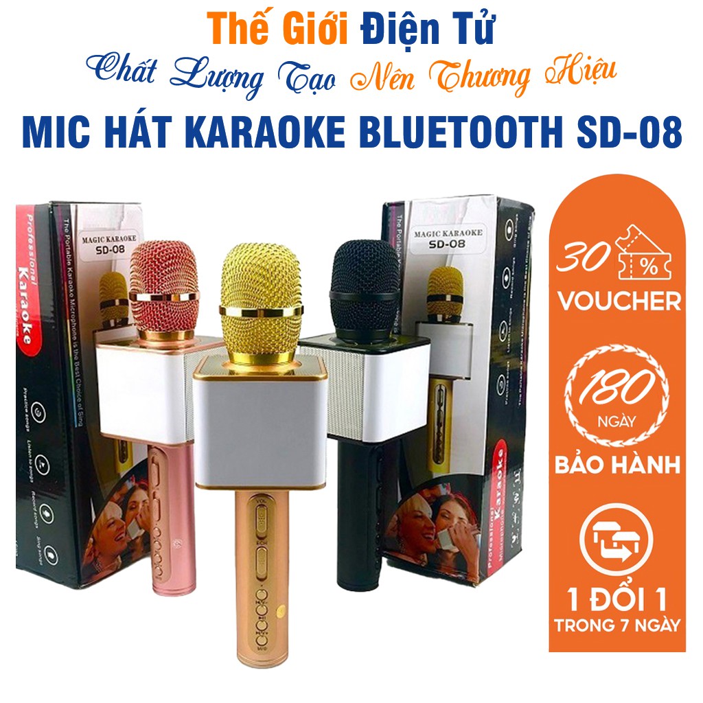 Micro Karaoke Bluetooth SD-08 Hát Karaoke, Âm Thanh Chân Thật, Loa To, Bass Chuẩn, Dễ Sử Dụng.