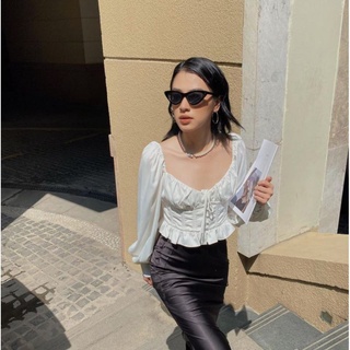 Áo Corset Lụa Tay Phồng Cột Dây Xinh Xắn