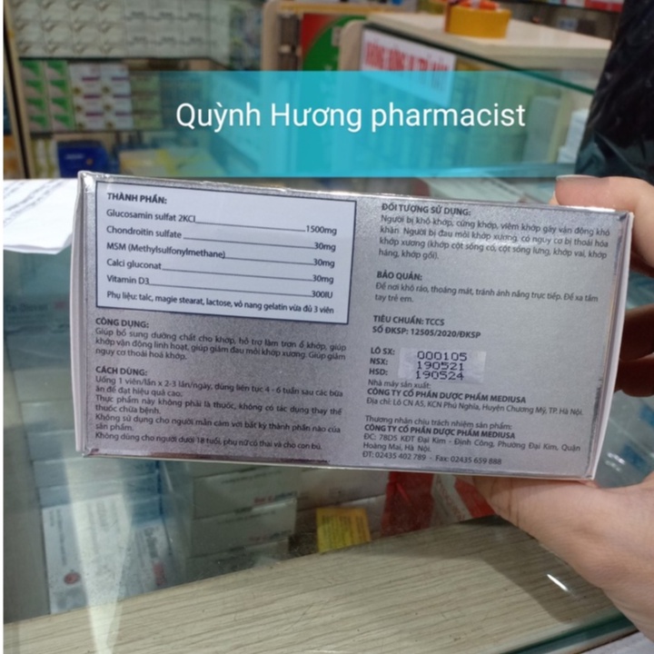 Viên GLUCOSAMIN 500 hộp 100 viên giúp bồi bổ sụn khớp