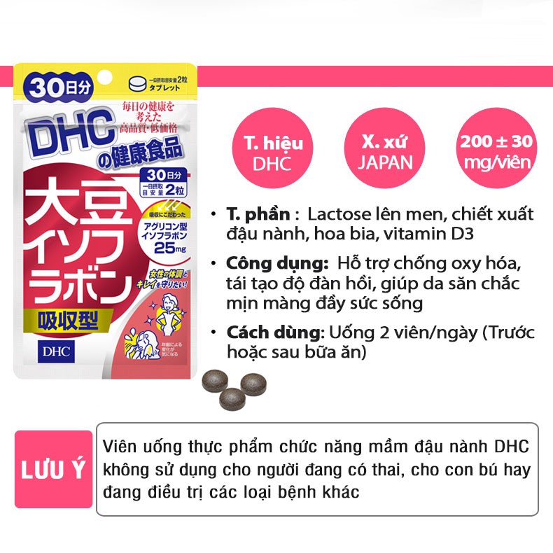 Viên uống mầm đậu nành DHC Nhật Bản cân bằng nội tiết tố nữ và làm đẹp da gói 60 viên (30 ngày) TM-DHC-SOY30