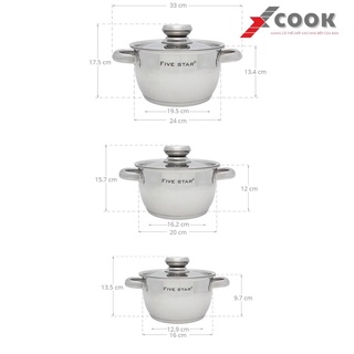 [FREE LẮP] [XCook.vn] Bộ Nồi Inox Cool 3 món nắp inox Five Star , dùng cho bếp từ , bếp gas Hotline : 039.446.7799