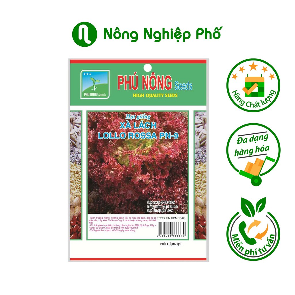 Hạt Giống Xà Lách Lollo Rossa Hà Lan PHÚ NÔNG Gói 2 Gram