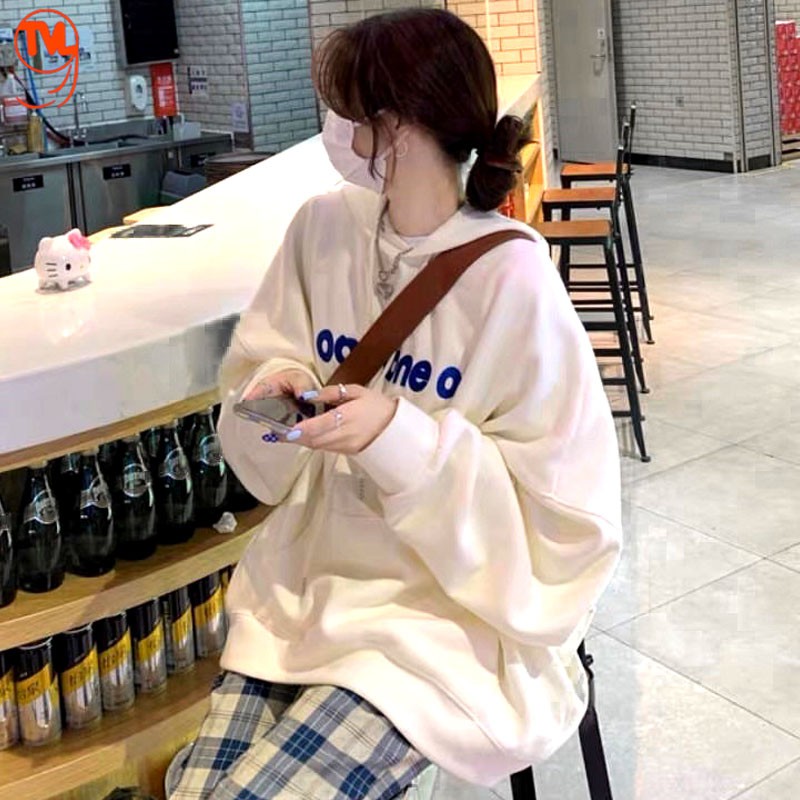 Áo hoodie nữ TVL1999, áo khoác nỉ nữ trùm đầu in chữ tay bồng From rộng phong cách Hàn Quốc size < 70kg | BigBuy360 - bigbuy360.vn