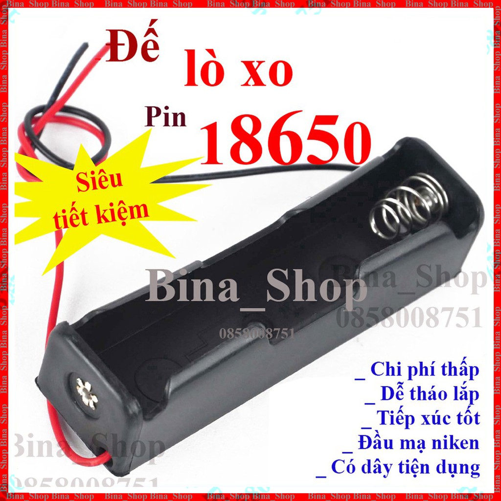 Đế pin 18650 Đế lò xo gắn 1 cell 18650 có dây