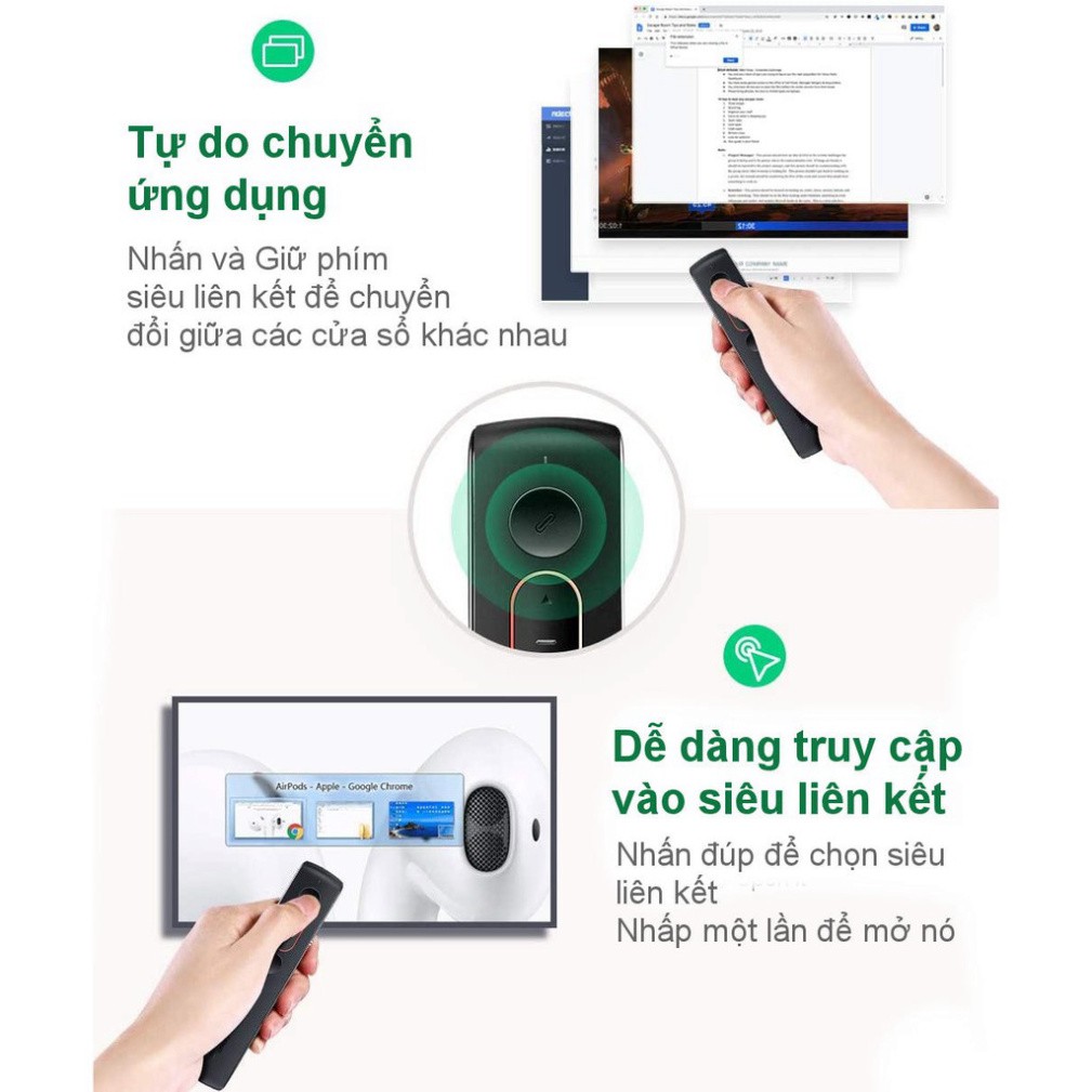 HOT- Bút trình chiếu PowerPoint Laser hãng UGREEN 60795 không dây điều khiển từ xa 100m cổng sạc USB type C, pin 300mAh