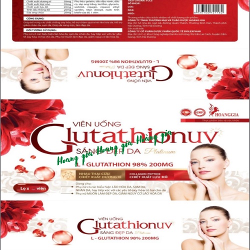 Viên Uống làm đẹp da GLUTATHION-UV hỗ trợ làm đẹp, trắng sáng đẹp da. Bổ xung chất chống ôxy hóa da, giảm lão hóa da