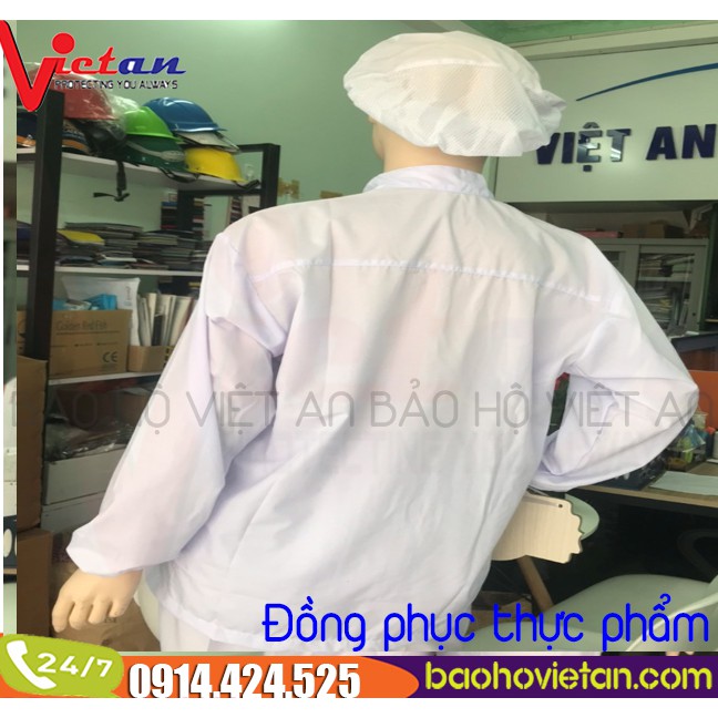 Đồng Phục Chế Biến Thực Phẩm - Nhà Máy Thực Phẩm Hình Thật 100% Vải Silk Trắng Mặc Mịn Mát.