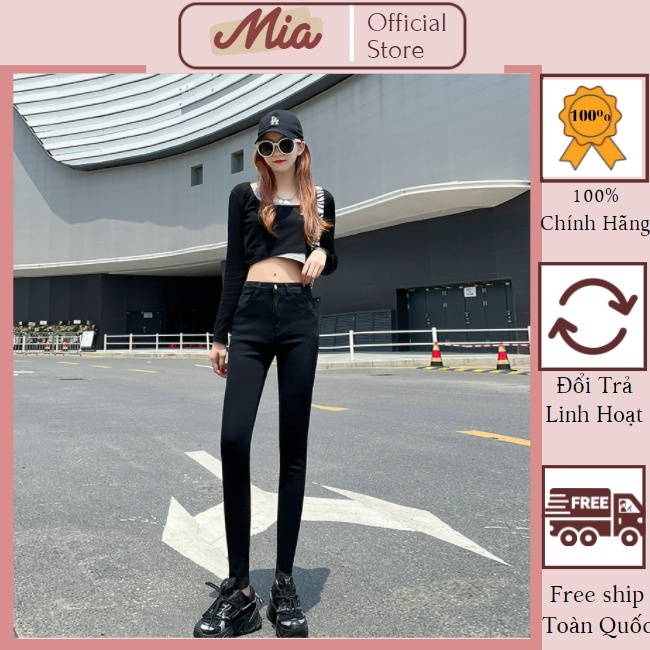Quần jean nữ skinny lưng cao, quần legging nữ cạp cao vải bò giấy co giãn - Mia Shore
