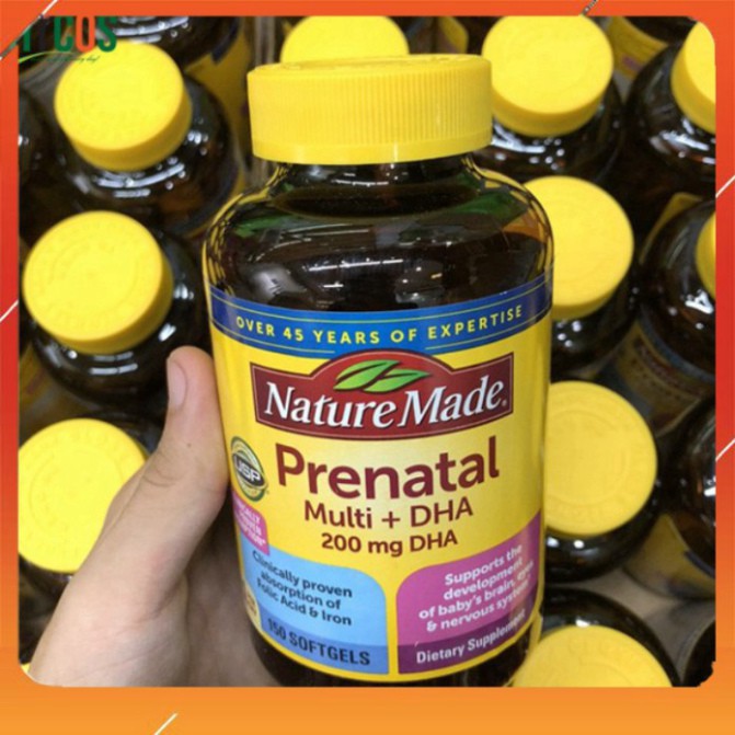 GIẢM GIÁ 30% Vitamin tổng hợp bầu Nature Made Prenatal Multi + DHA, Mỹ (150v) bổ sung dinh dưỡng, DHA cho mẹ bầu và sau 