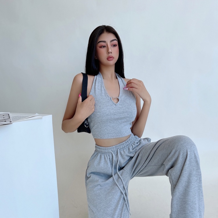 QKOOLE  Áo Croptop Sát Nách Phong Cách Hàn Quốc