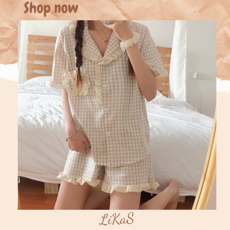 Đồ ngủ caro nơ xinh xắn form rộng  Ảnh thật cuối