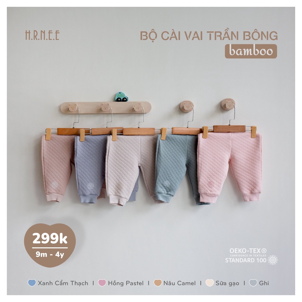 [CHÍNH HÃNG] Bộ quần áo dài tay cài vai trần bông sợi tre trẻ em Hrnee