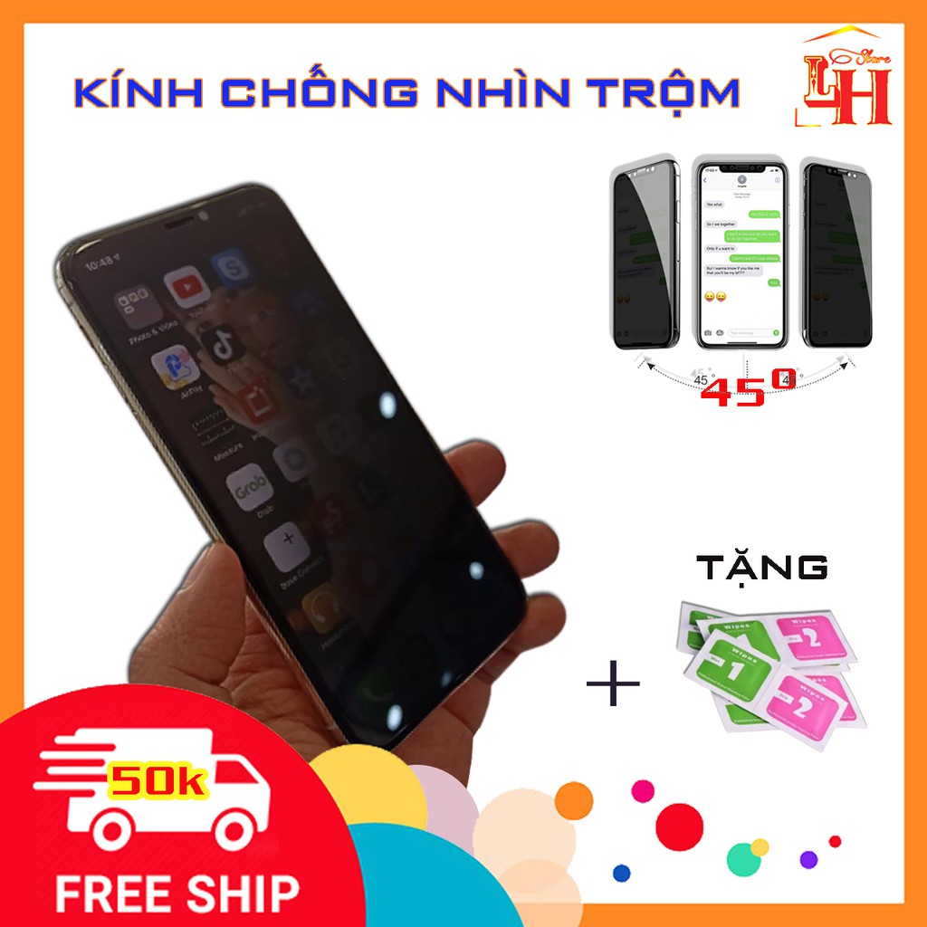 Kính chống nhìn trộm iphone,✈️FREE SHIP✈️ kính cường lực Iphone 6,6s, 6 plus,7,8 Plus,X, Xs, Xs Max, 11Pro, 11 ProMax