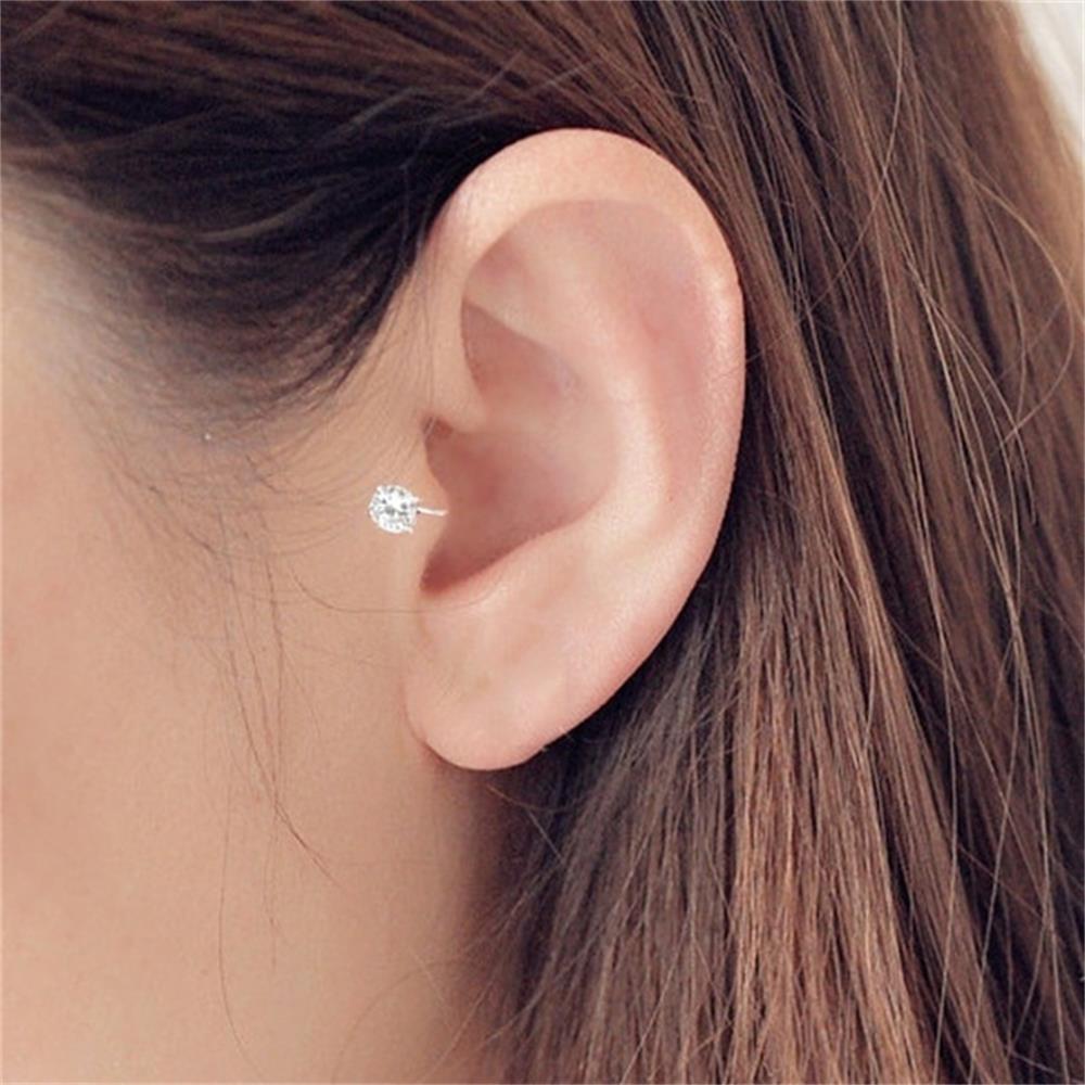 Khuyên kẹp vành tai đính đá zircon không cần xỏ lỗ kích thước 6/ 4mm