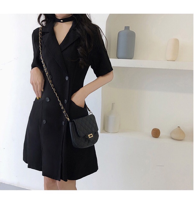 {Order,bigsize,M-4Xl}Váy cổ vest đen thanh lịch tay lỡ | BigBuy360 - bigbuy360.vn