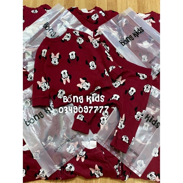 Bộ Nỉ Sơ Sinh Bé Gái Mickey&amp;Minnie Đỏ Mận HaM
