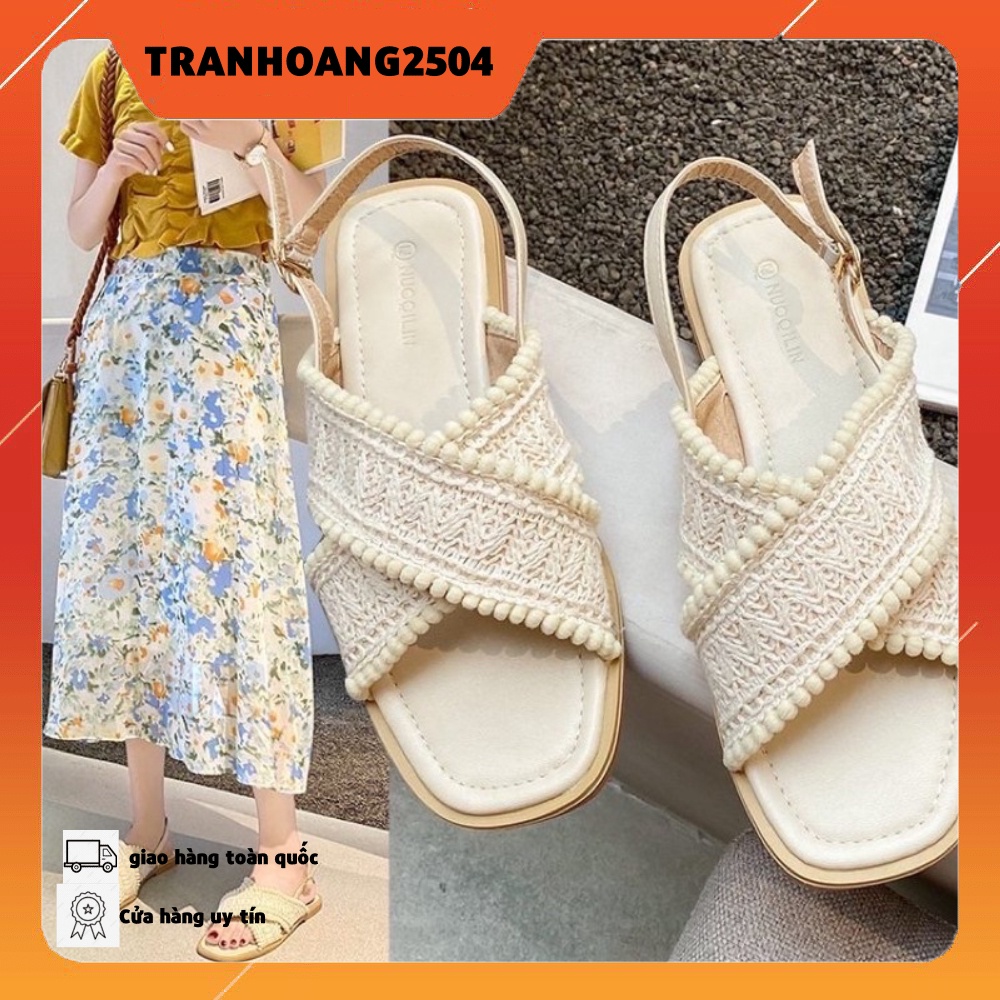Xăng Đan Đế Bằng Hở Ngón Quai Chéo Xinh Xắn Dành Cho Nữ