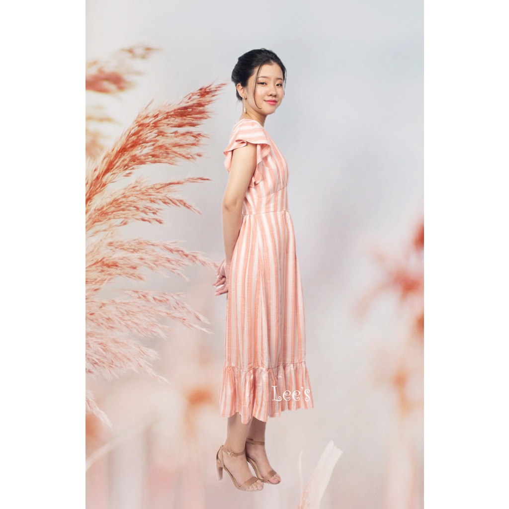 Leena// Đầm linen cổ tim tay cánh tiên bo eo 1 tầng / Đầm thiết kế dạo phố, công sở