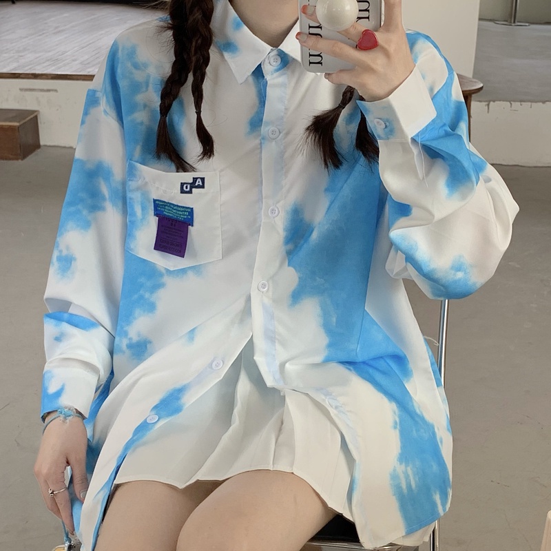 Áo Sơ Mi Tay Dài Dáng Rộng Vải Mỏng Màu Nhuộm Độc Đáo Thời Trang Mùa Hè Cho Nữ