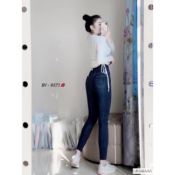 Quần jean nữ, quần jeans lưng cao rách gối to dáng ôm co dãn màu đen ( rách bụi ...