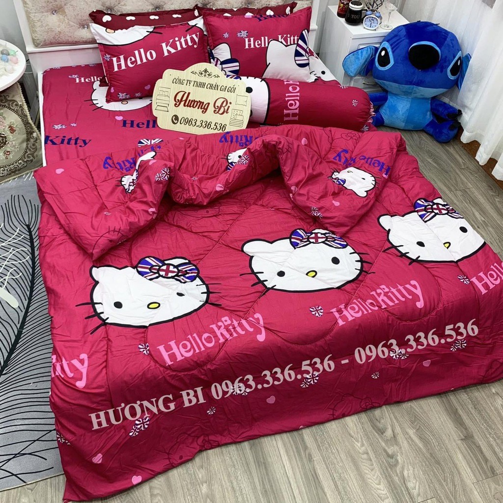 Chăn Phao Siêu Nhẹ/ Chăn Bông Poly cotton Hoạ Tiết KITTY CỜ ANH/KITTY NƠ Cho Bé yêu