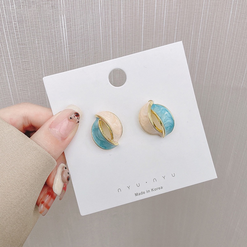 Khuyên tai Pinkdudu PD718 hợp kim hình chữ C phối màu tương phản thời trang cho nữ