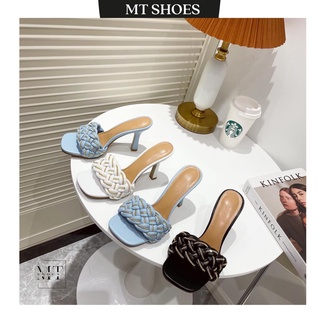 Guốc quai đan phối xích gót nhọn cao 7cm form chuẩn chất đẹp siêu xinh phong cách Hàn Quốc