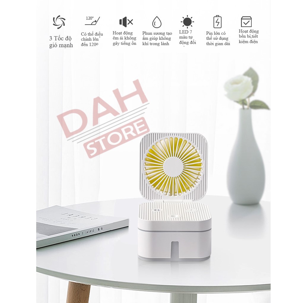 Quạt phun sương mini freeship cầm tay tích điện có led pin trâu siêu bền | BigBuy360 - bigbuy360.vn