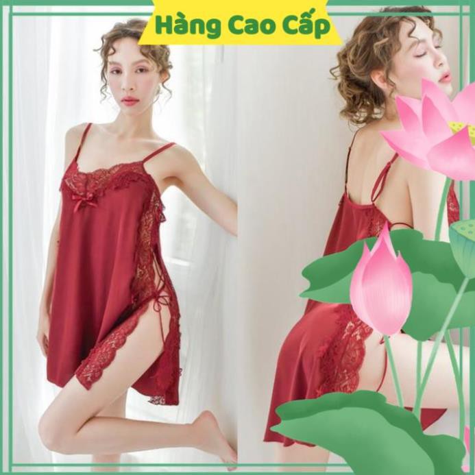 Váy Ngủ Sexy Gợi Cảm Váy Ngủ Nữ Đan Dây Hông Đầm Ngủ Lụa Phối Ren Gợi Cảm Với Màu Đỏ Đô Quyến Rũ | BigBuy360 - bigbuy360.vn