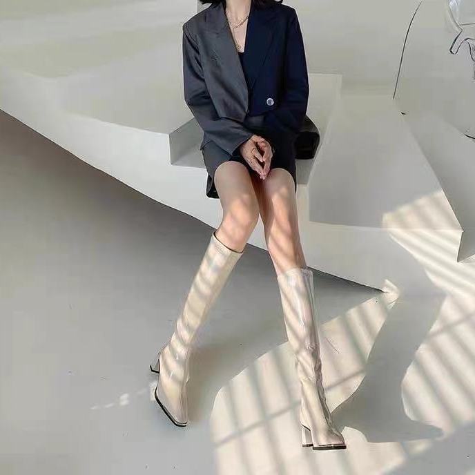Giày Bốt Cao Gót Bằng Da Bóng Thời Trang Thu Đông Dành Cho Nữ 2021