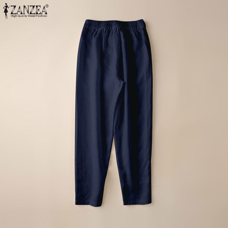 Quần ZANZEA ống rộng màu trơn phong cách Hàn Quốc cho nữ