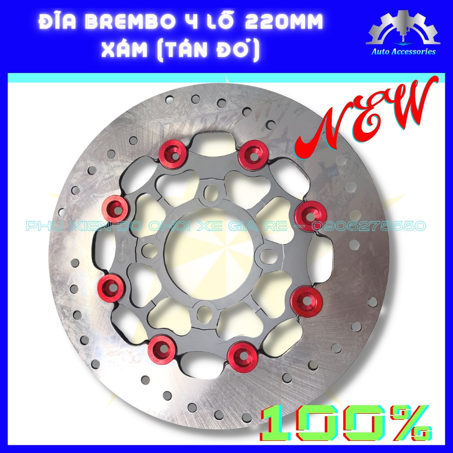 NEW 100% - ĐĨA THẮNG TRƯỚC BRCMBE 4 lỗ size 220mm, Có Đủ Pát CNC gắn Thông Dụng cho Tất Cả các dòng xe - 6 Màu CỰC CHẤT