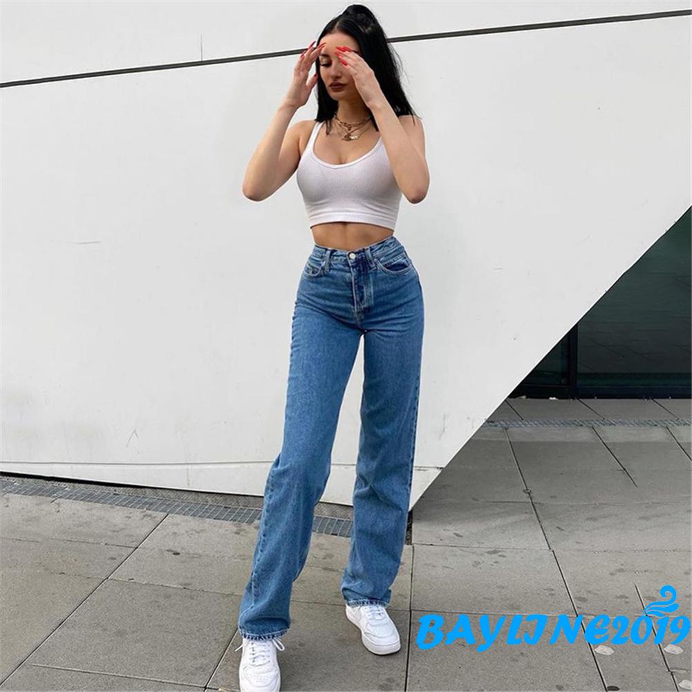 Quần Jeans Dài Ống Rộng Thời Trang Dành Cho Nữ