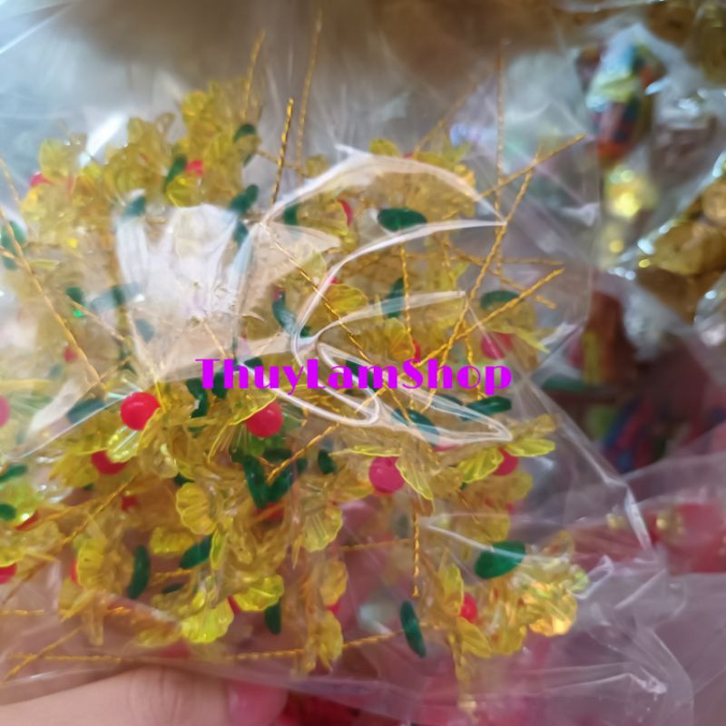 Túi bông mai pha lê làm sẵn nhụy cành làm cây cành vàng lá ngọc