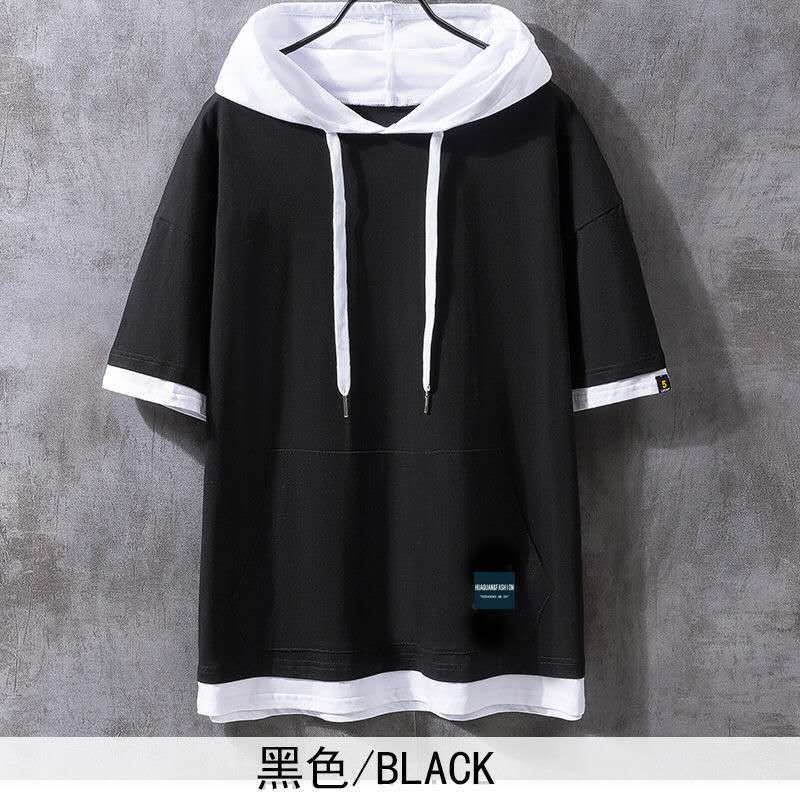 Áo Hoodie Tay Ngắn Dáng Rộng Đa Năng Thời Trang Phong Cách Hàn Quốc Cho Nam
