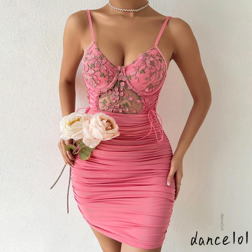 Đầm Hoa Ôm Dáng Phối Dây Rút Một Mảnh 1O1 Dành Cho Nữ