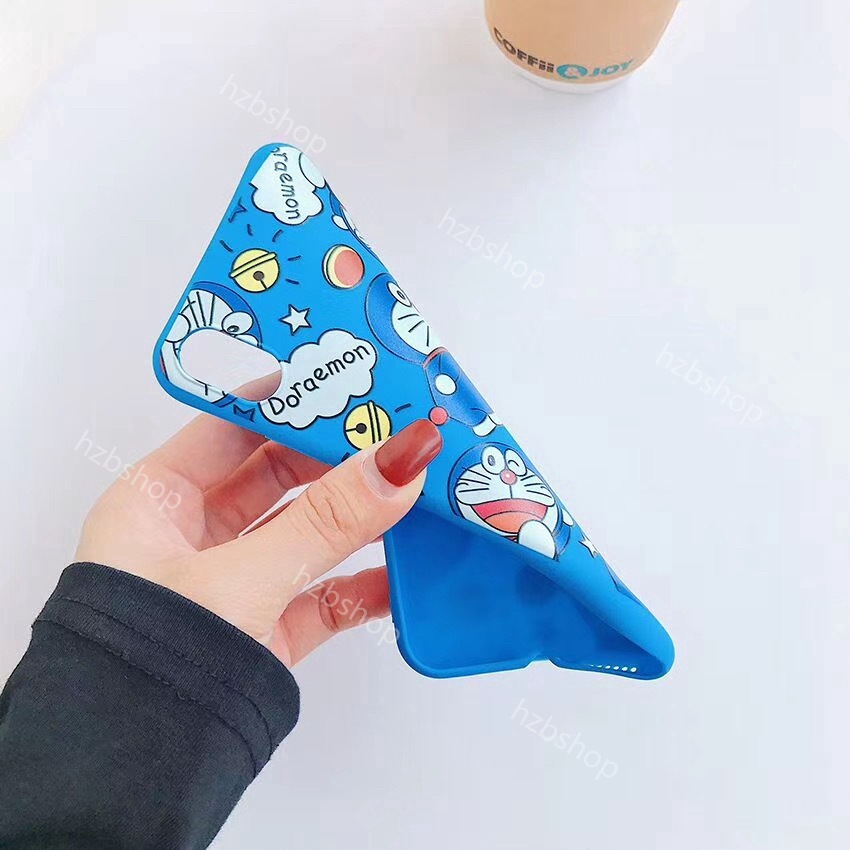 Ốp điện thoại silicon mềm hình Doraemon có dây đeo và gương soi cho Iphone 7 8+ 6 6s+ X Xs Se 2020