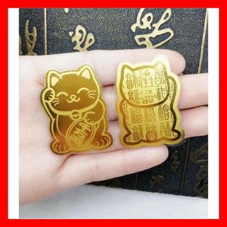 Mèo Thần Tài Mạ Vàng Chiêu Tài Lộc Dán Điện Thoại, Để Trong Ví Giúp May Mắn Bình An