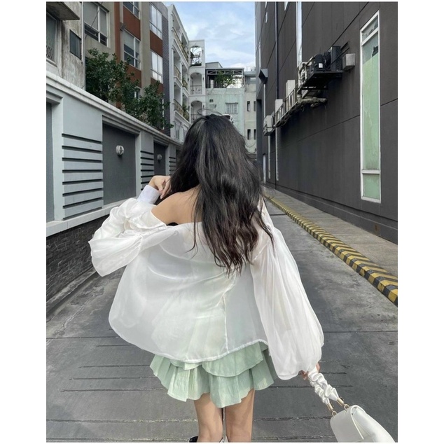 Set Đầm Cúp Xanh Mint + Áo khoác trắng