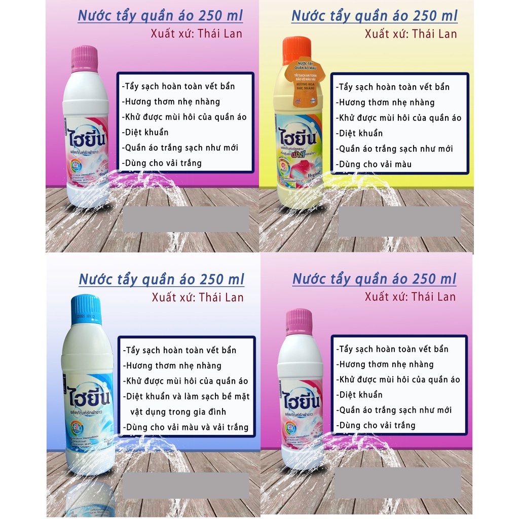 Thuốc Tẩy Trắng, Tẩy Màu Quần Áo Thái Lan 250ml - Nước Tẩy Hygiene Sạch Các Vết Bẩn Ẩm Mốc