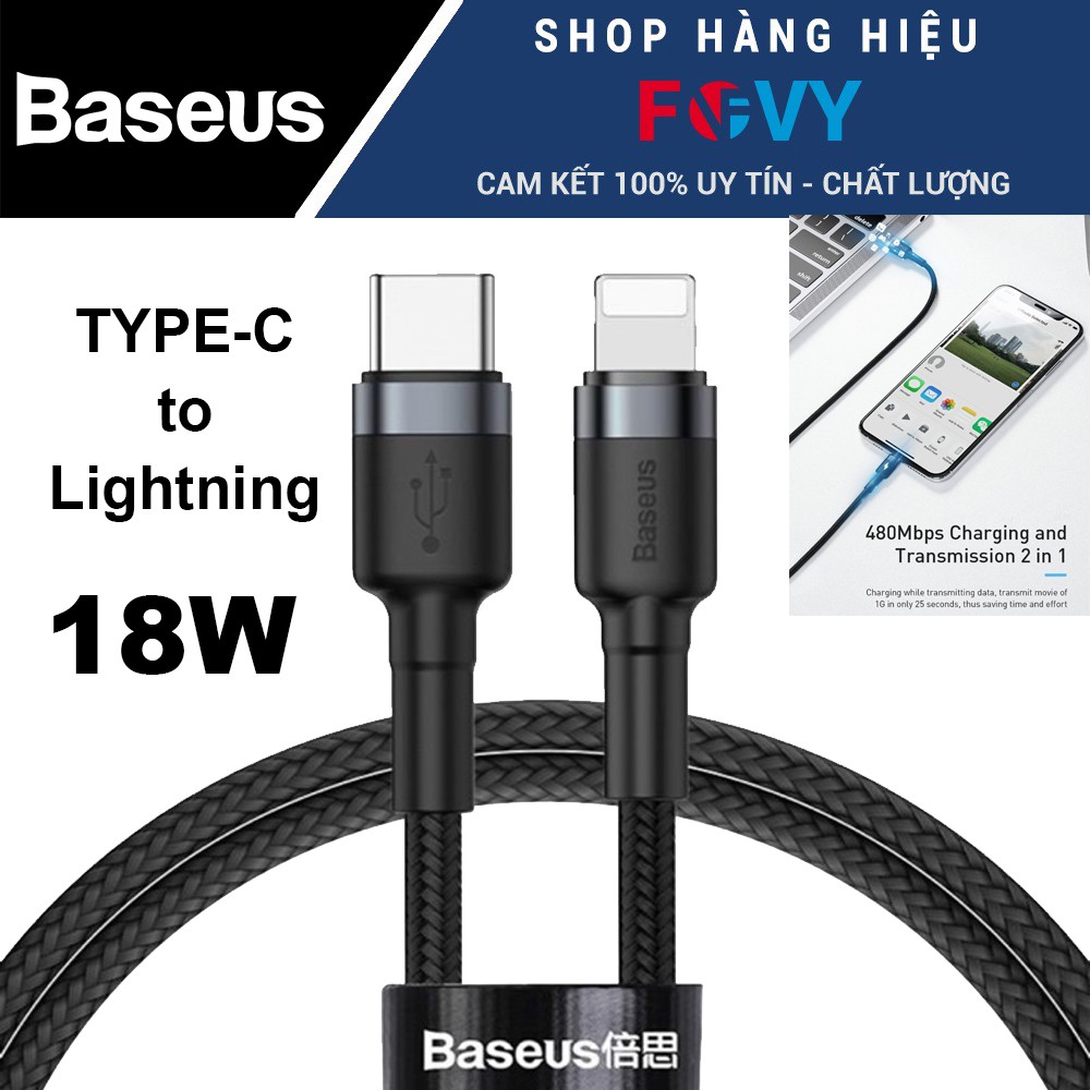 Cáp sạc nhanh C to Lightning Baseus Cafule PD 18W ( Type-C to Lightning Power Delivery Quick Charge & Data Cable )