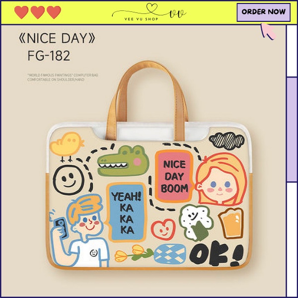 Túi xách Laptop, Macbook chất liệu da chống nước chống xước phong cách tranh vẽ - NICE DAY