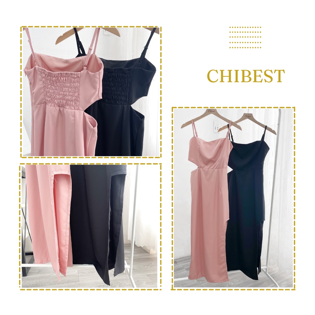 Đầm đi tiệc midi body 2 dây cut eo  xẻ đùi quyến rũ dạ hội ADB75 CHIBEST