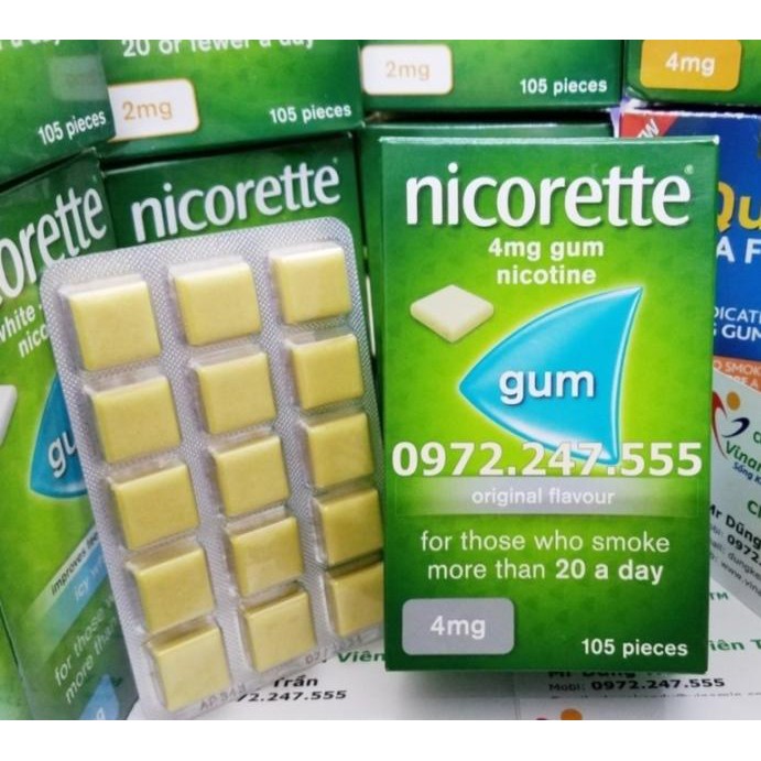 Kẹo cai thuốc lá 4mg Nicorette hàng MỸ loại không vị không đường