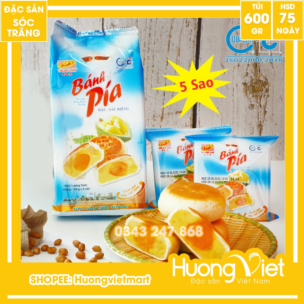 Bánh Pía Sóc Trăng đậu xanh sầu riêng trứng Tân Huê Viên 600g