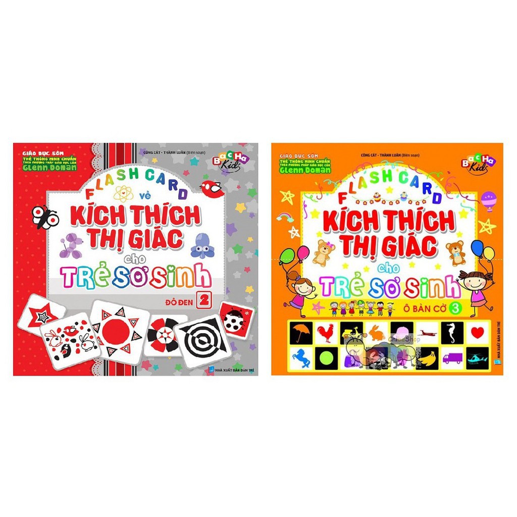 Combo thẻ Flash card Dạy Trẻ thông minh sớm - Kích Thích Thị Giác Cho Trẻ Sơ Sinh Đỏ Đen và Ô Bàn Cờ