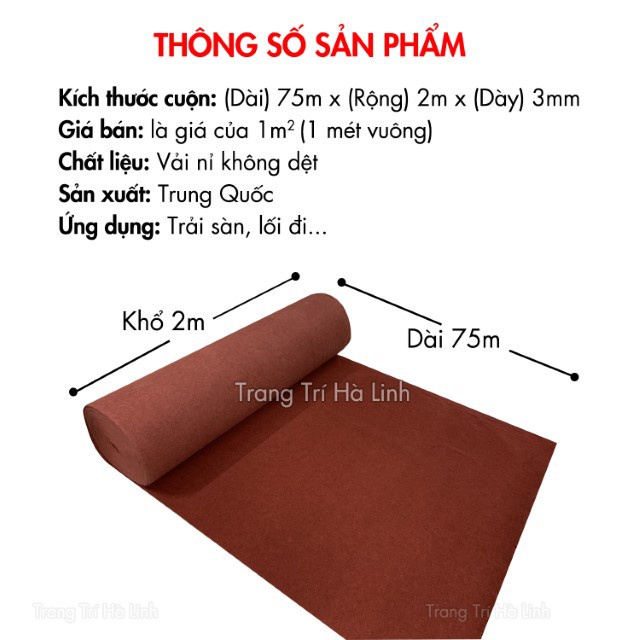 Thảm nỉ trải sàn nhà văn phòng lối đi màu đỏ đô đẹp giá rẻ khổ 2m dày 3mm - giá 1 mét vuông