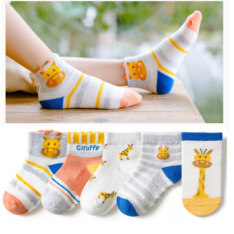 Bộ 5 Đôi Vớ Cotton In Họa Tiết Hoạt Hình Dễ Thương Cho Bé Từ 1 Đến 12 Tuổi