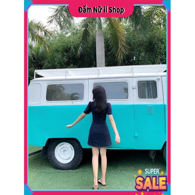 Đầm Công Sở Cổ Vuông Nút Gỗ - Đầm Nữ Ngắn Tay Đi Làm Đi Tiệc Siêu Xinh | BigBuy360 - bigbuy360.vn