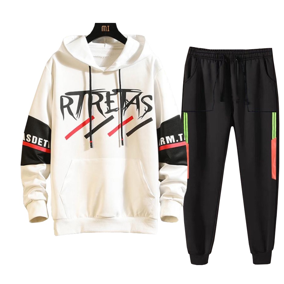 Set Bộ 2 Món Quần Dài + Áo Hoodie Nón Nam Nữ Unisex Chất Vải Nỉ CB2_WAH051NO_MQU075NODEF7 (Rtretas + 2 Sọc Túi Vuông)